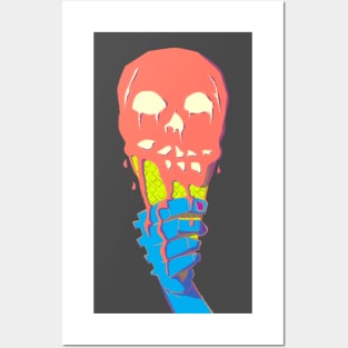 Neo Pop Neon Death's Head Skull Creamsicle Waffle Cone Posters and Art